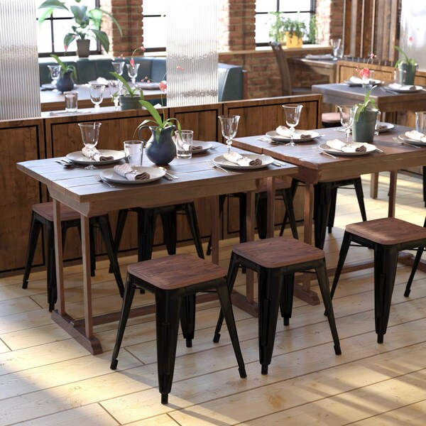 Flash Furniture 4 " Black Metal Stool with Wood Seat, PK4 ET-BT3503-18-BLK-WD-GG - main